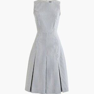NWT J.Crew Pleated A-line in Blue White Stripe Stretch Seersucker Dress 16